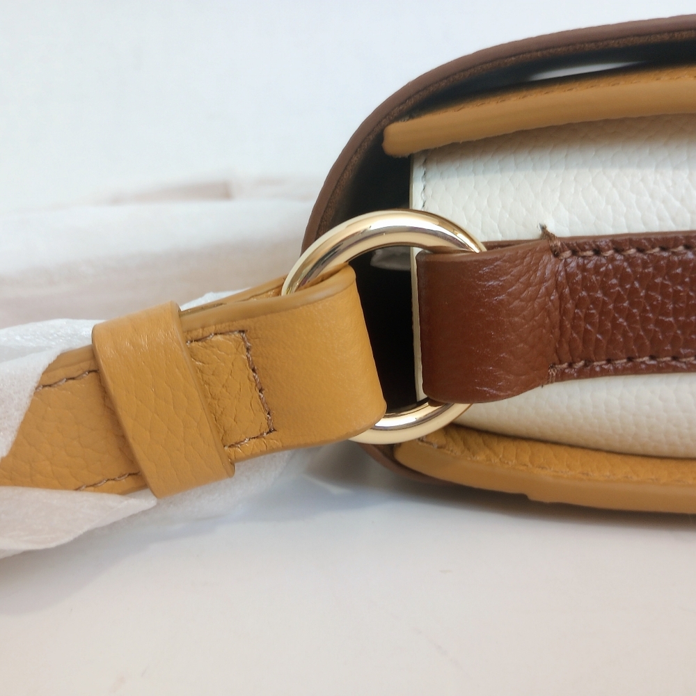 NWT Cole Haan Pebbled Leather Tri-Color Flap Crossbody Evie Saddle Bag - Picture 14 of 16